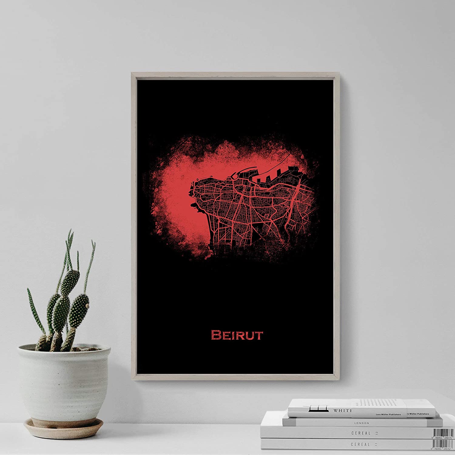 Wall Art Map Of The World Canvas Beirut, Lebanon Map – Art Print Red Splatter – Poster Gift Wall Home Decor Street Road Travel City Town