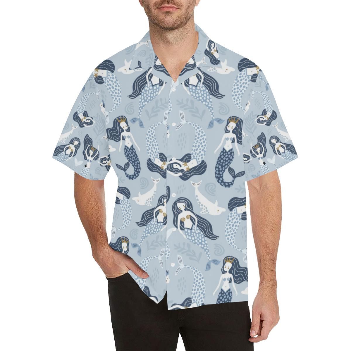 Mermaid Dolphin Pattern Men’S All Over Print Hawaiian Shirt