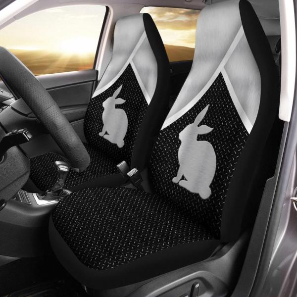 White Rabbit On Black Background Car Seat Cover