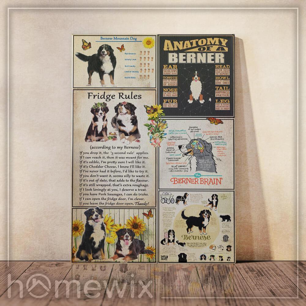 Bernese Mountain Dog Knowledge Personalized Canvas, Poster Custom Design Wall Art