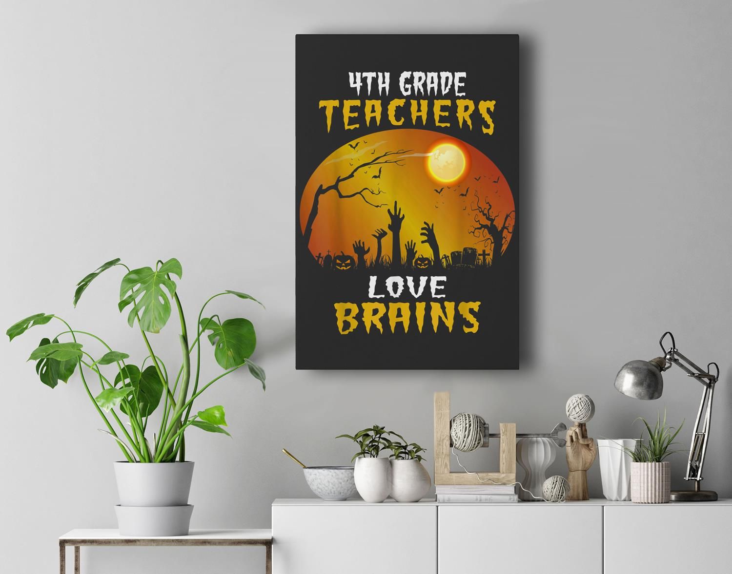 4Th Grade Teachers Love Brains Funny Halloween Teacher Gifts Premium Wall Art Canvas Decor