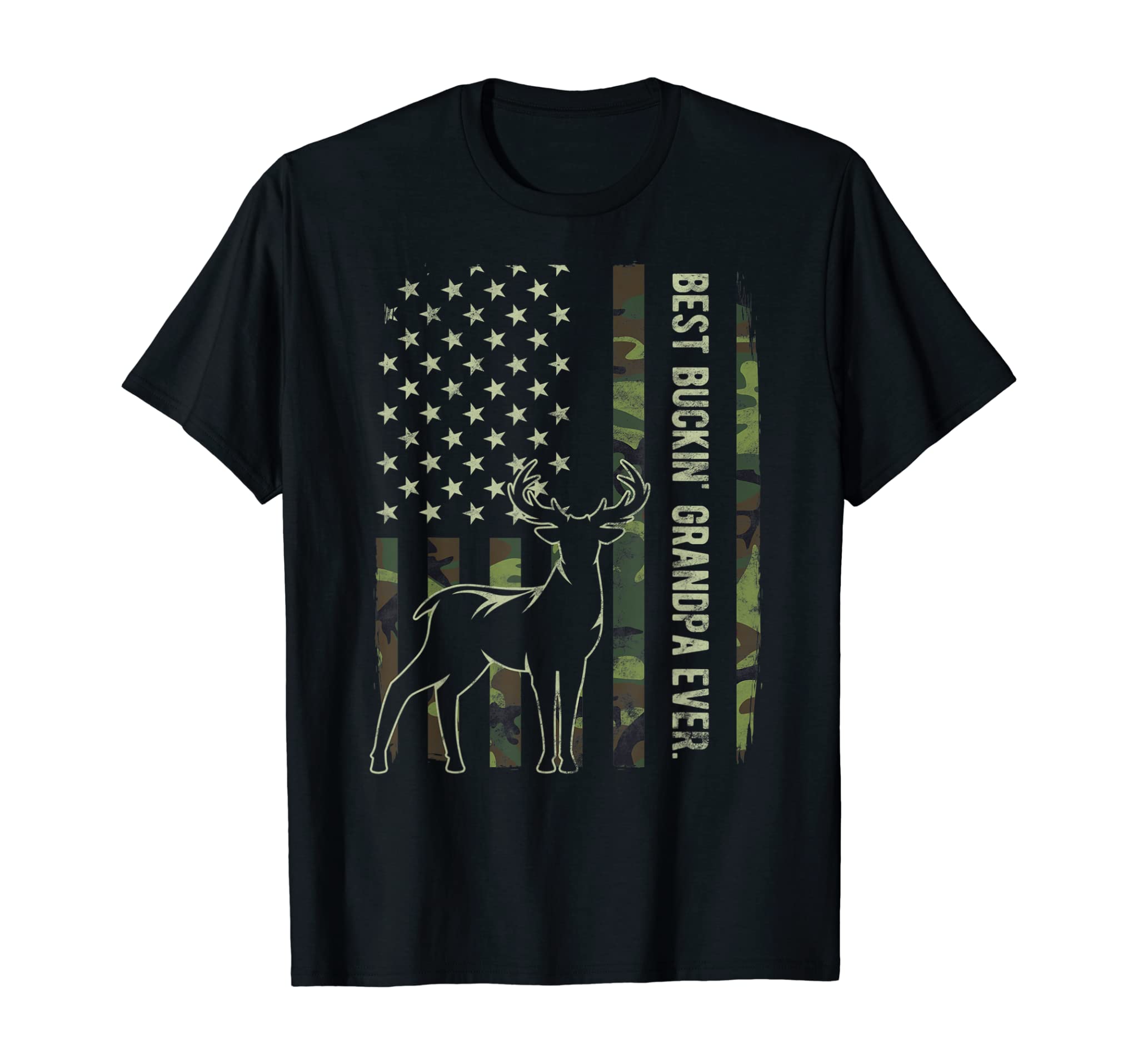 Mens Best Buckin’ Grandpa Ever Camo American Flag Deer Hunting T-Shirt