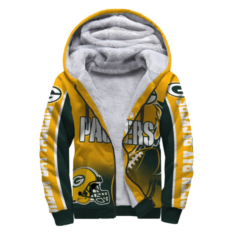 Green Bay Packers Fleece Jacket Printed Ball Flame 3D