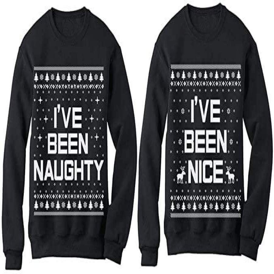 Xmas Nice & Naughty List Ugly Christmas Set Funny Holiday Party Sweatshirts Couple Set #V