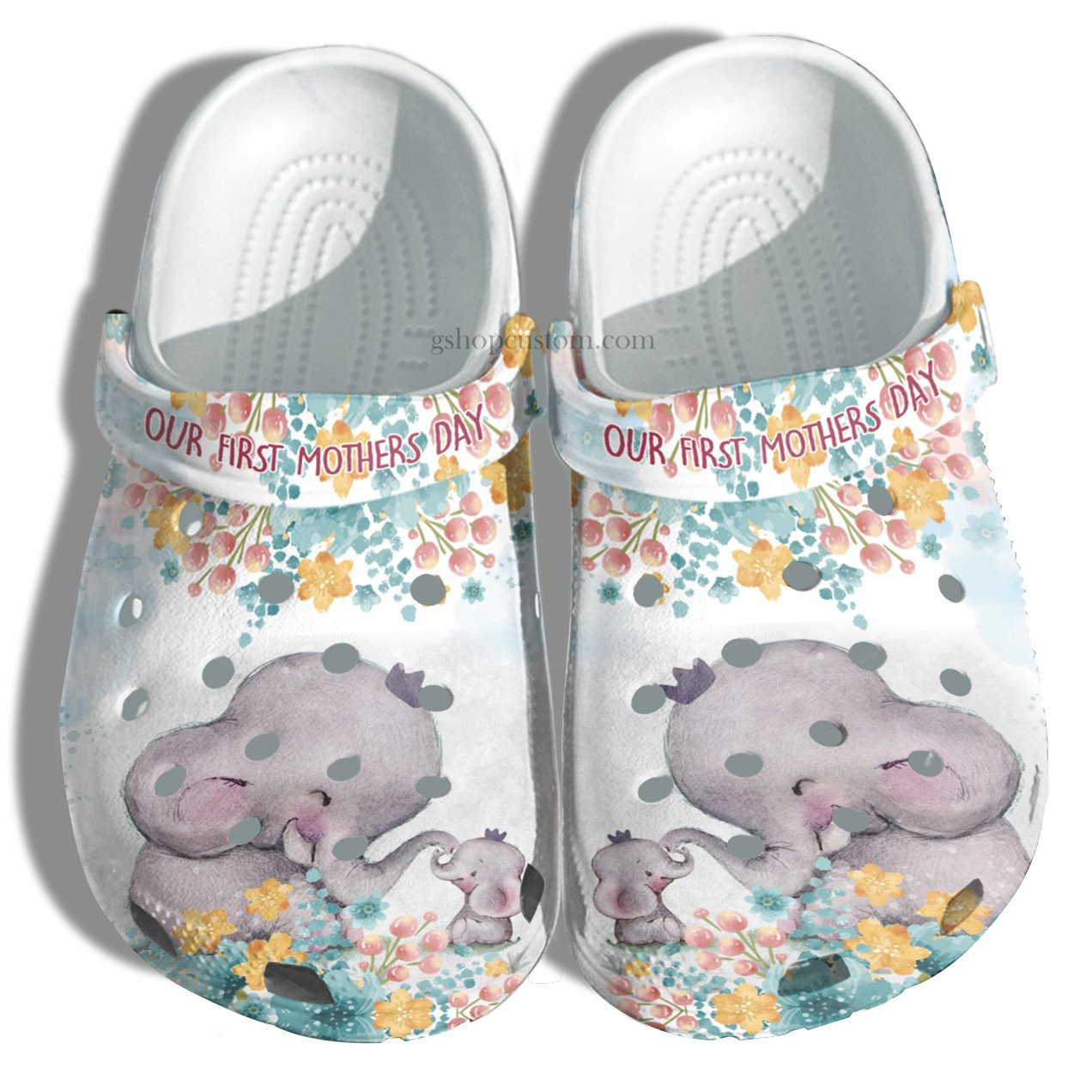 First Mother Day Elephant Mom With Baby Crocs Shoes – Elephant Flower Shoes Croc Clogs