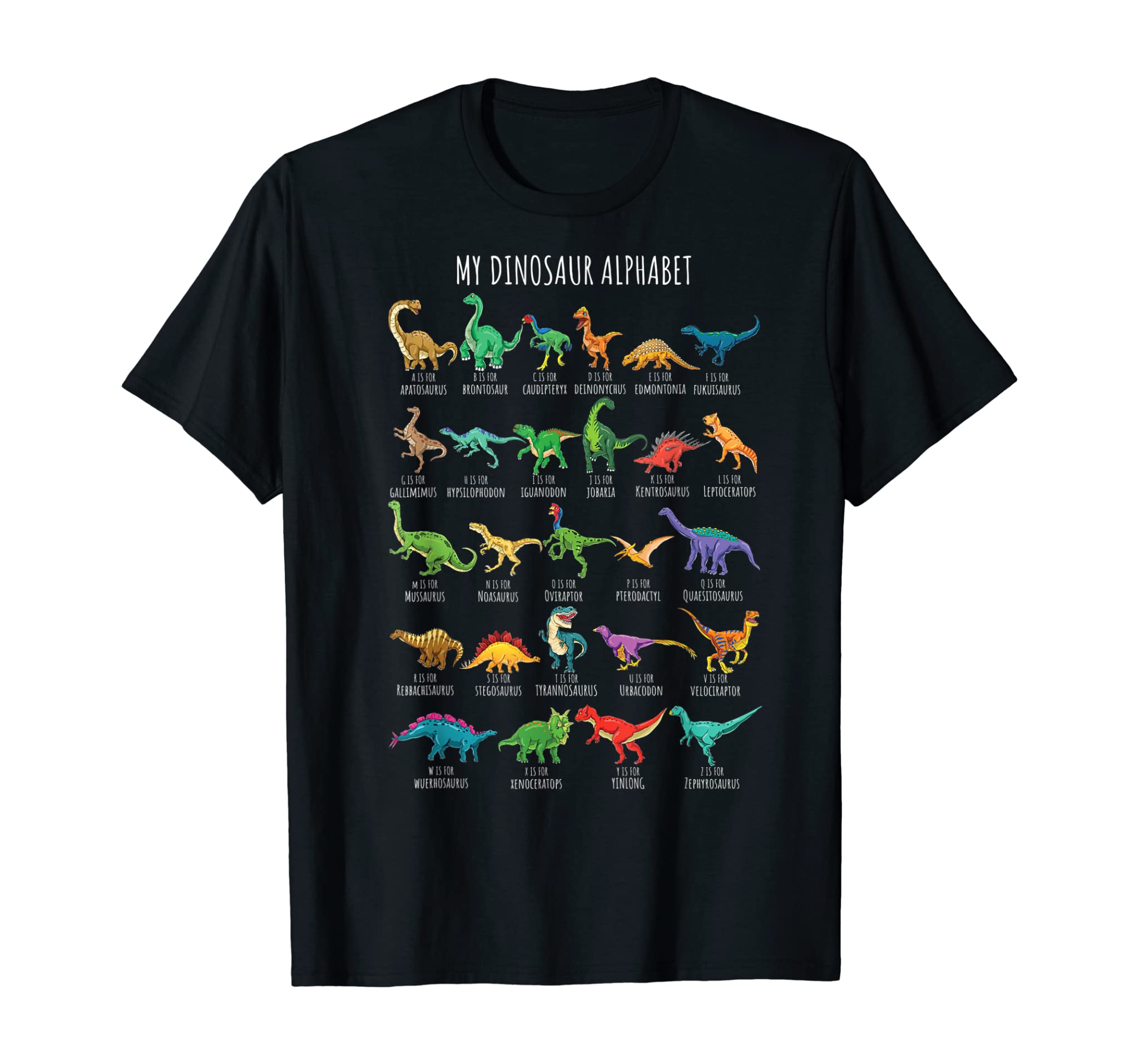 Types Of Dinosaurs Alphabet A-Z Abc Dino Identification T-Shirt