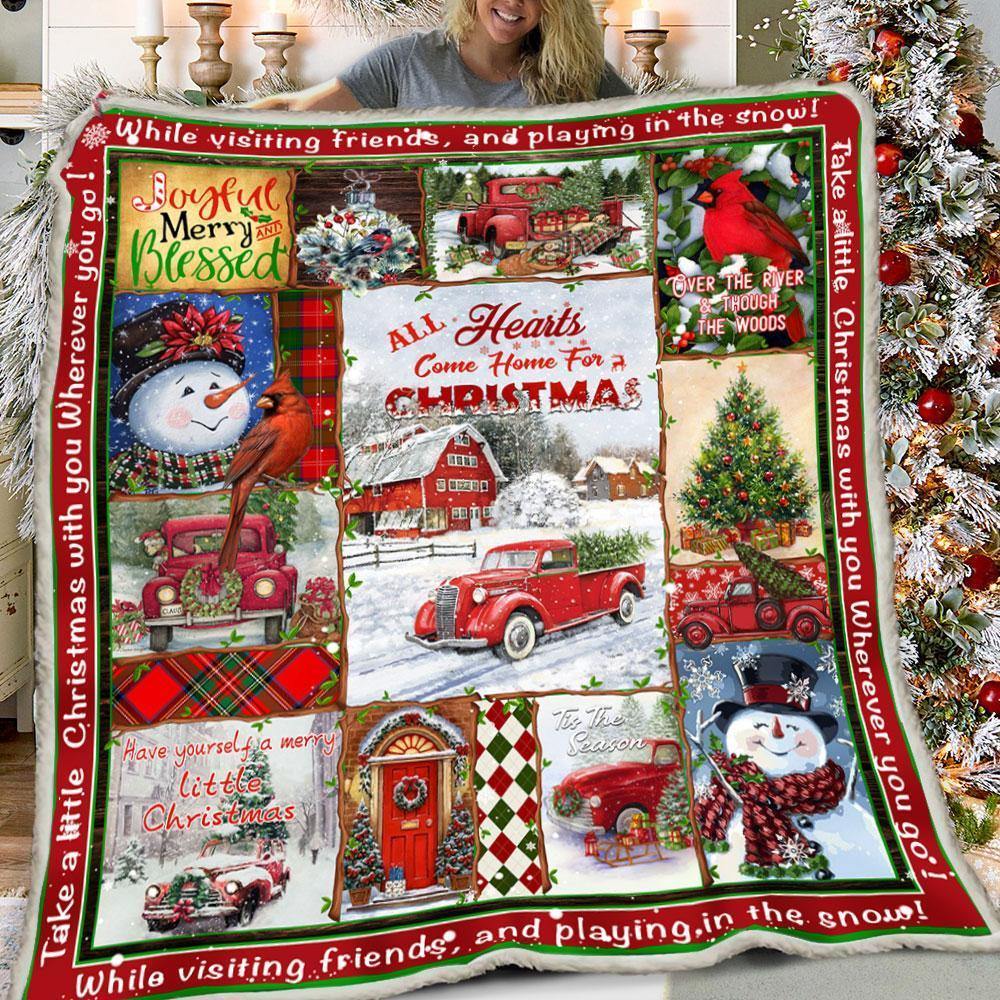 All Hearts Come Home For Christmas   –  Home Decor Gift For Family – Sherpa Blanket Fleece Blanket