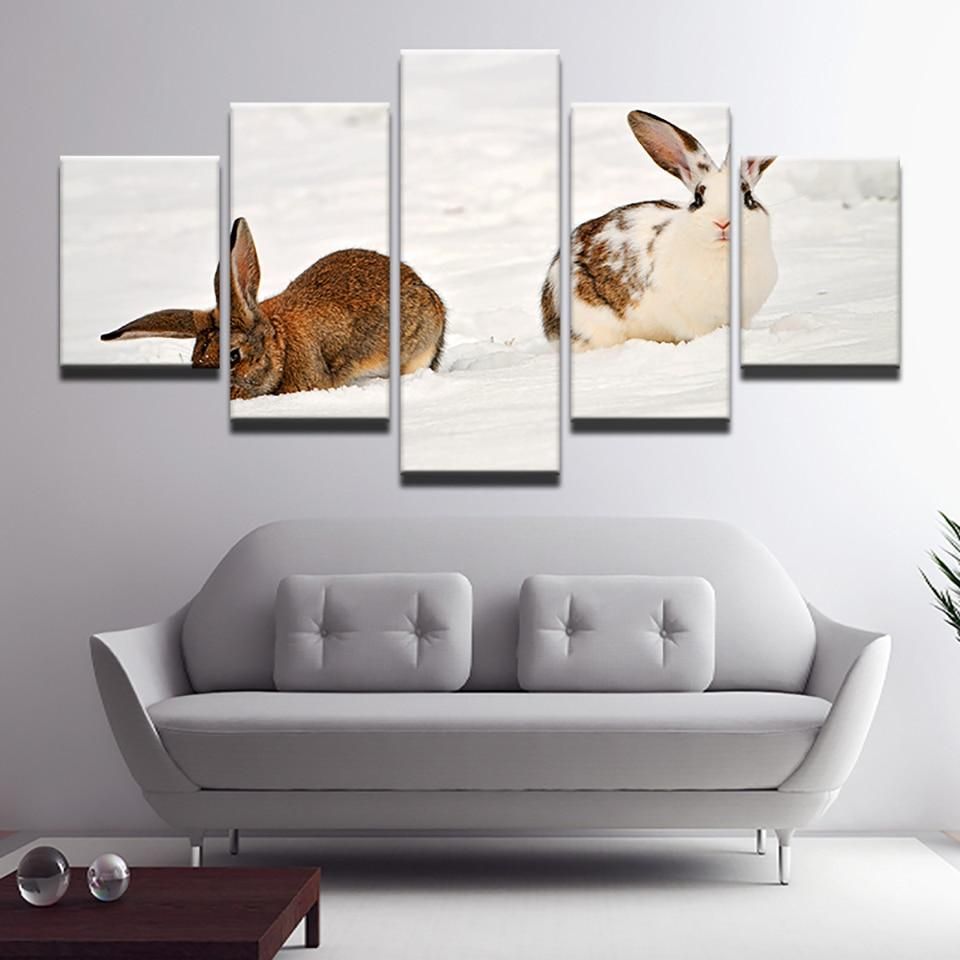 Rabbit 5 Animal 5 Panel Canvas Art Wall Decor