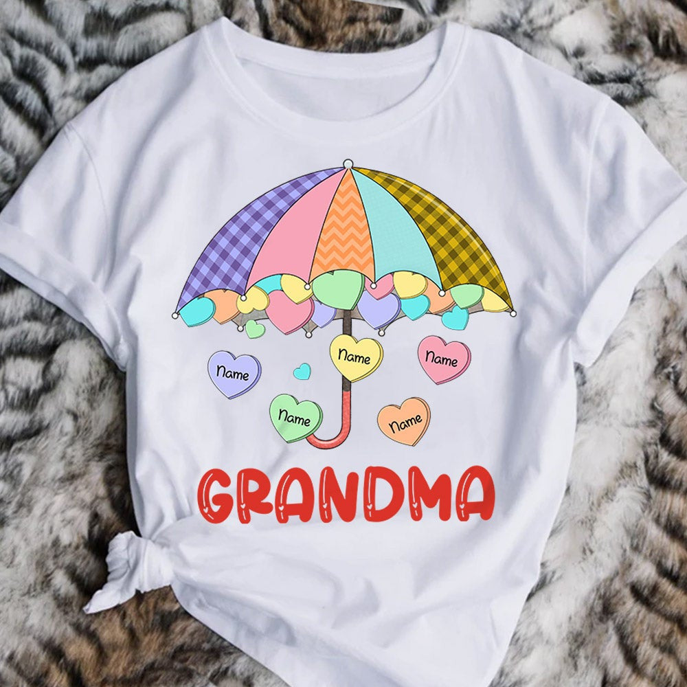 Personalized Nana’S Sweethearts Umbrella Colorful Hearts Candy Shirt, Mimi Grandma Shirt