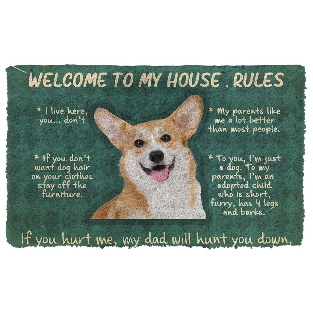 Gearhuman 3D Corgi Welcome To My House Rules Custom Doormat