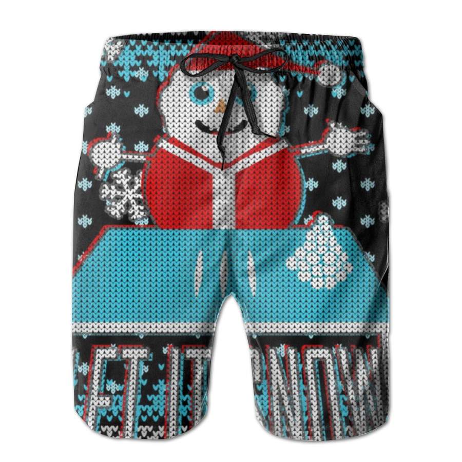 2 Pack Ugly Christmas Sweater Let It Snow Santa Snowman Poster Men Swim Trunks Drawstring Elastic Waist Quick Dry Beach Shorts with Mesh Lining Swimwear Bathing Suits