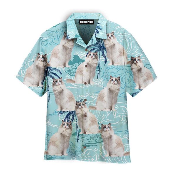 Cute Blue Bicolor Ragdoll On Big Wave Tropical Pattern Hawaii Shirt For Men Women Ha68631