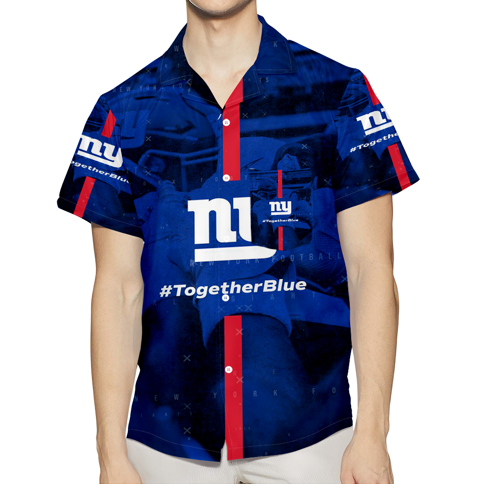 New York Giants Together Blue 3D All Over Print Summer Beach Hawaiian Shirt With Pocket