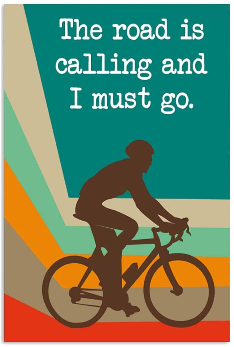 Vintage Man Cycling The Road Is Calling Poster Art Print      Home Decor Gift For Men Women Family Friend On Birthday Xmas