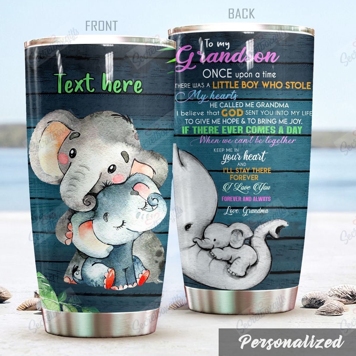 Personalized Elephant To My Grandson Kl0810102Cl Stainless Steel Tumbler Customize Name, Text, Number