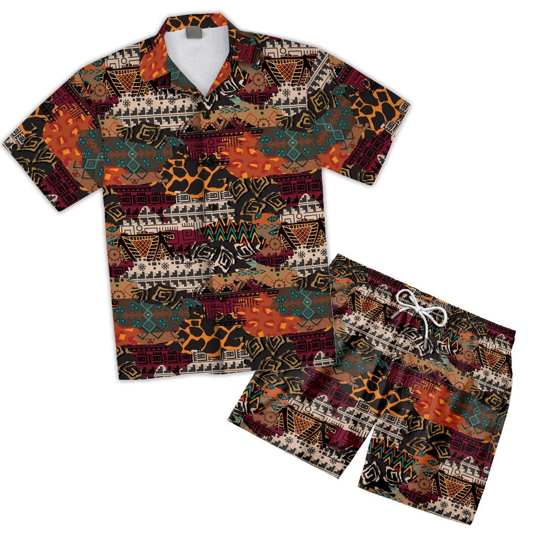 Retro Ethnic Pattern Hawaiian Shirt And Shorts Set