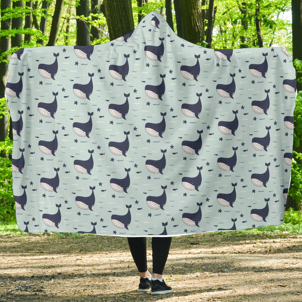 Whale Cute Design Themed Print Hooded Blanket