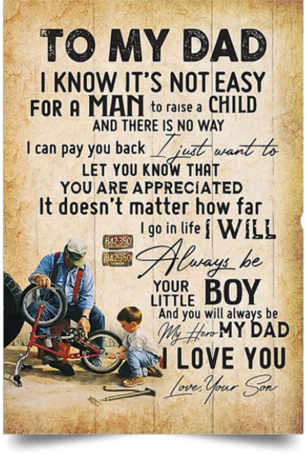 to My dad Vertical Poster-You Will Always be My Hero-Son to Father-Home Decoration Poster, Wall Poster, Home and Room Decoration, Gifts for Father, Souvenirs.