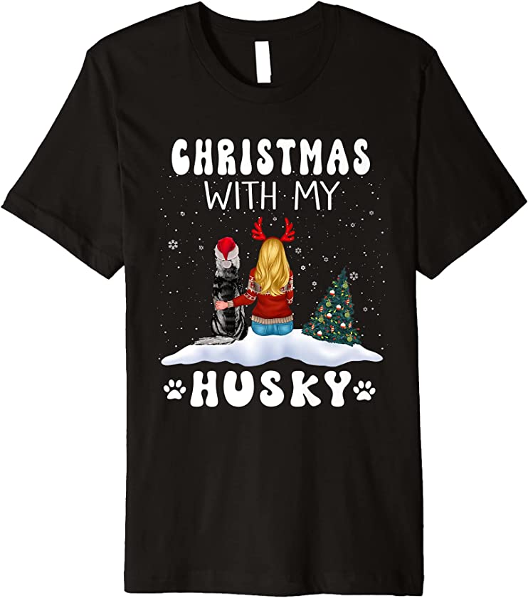 Christmas With My Husky Dog Puppy Funny Xmas Premium T-Shirt