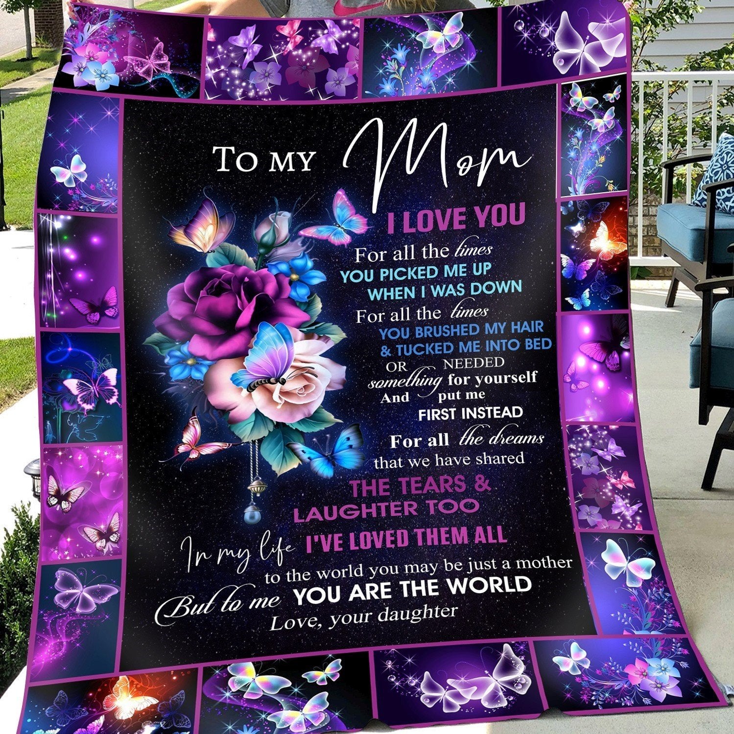 To My Mom I Love You Butterfly Fleece Blanket , Mother’S Day Gift From Daughter To Mom, Best Mother’S Day Gift Ideas, Home Decor Bedding Couch Sofa Soft And Comfy Cozy