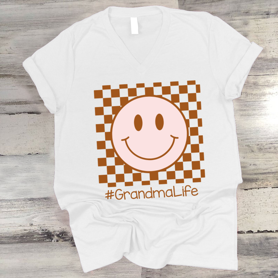 Grandma Life Smiley Face V-Neck