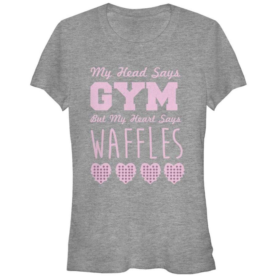 CHIN UP Junior’s Head Says Gym Heart Says Waffles  T Shirt Athletic Heather