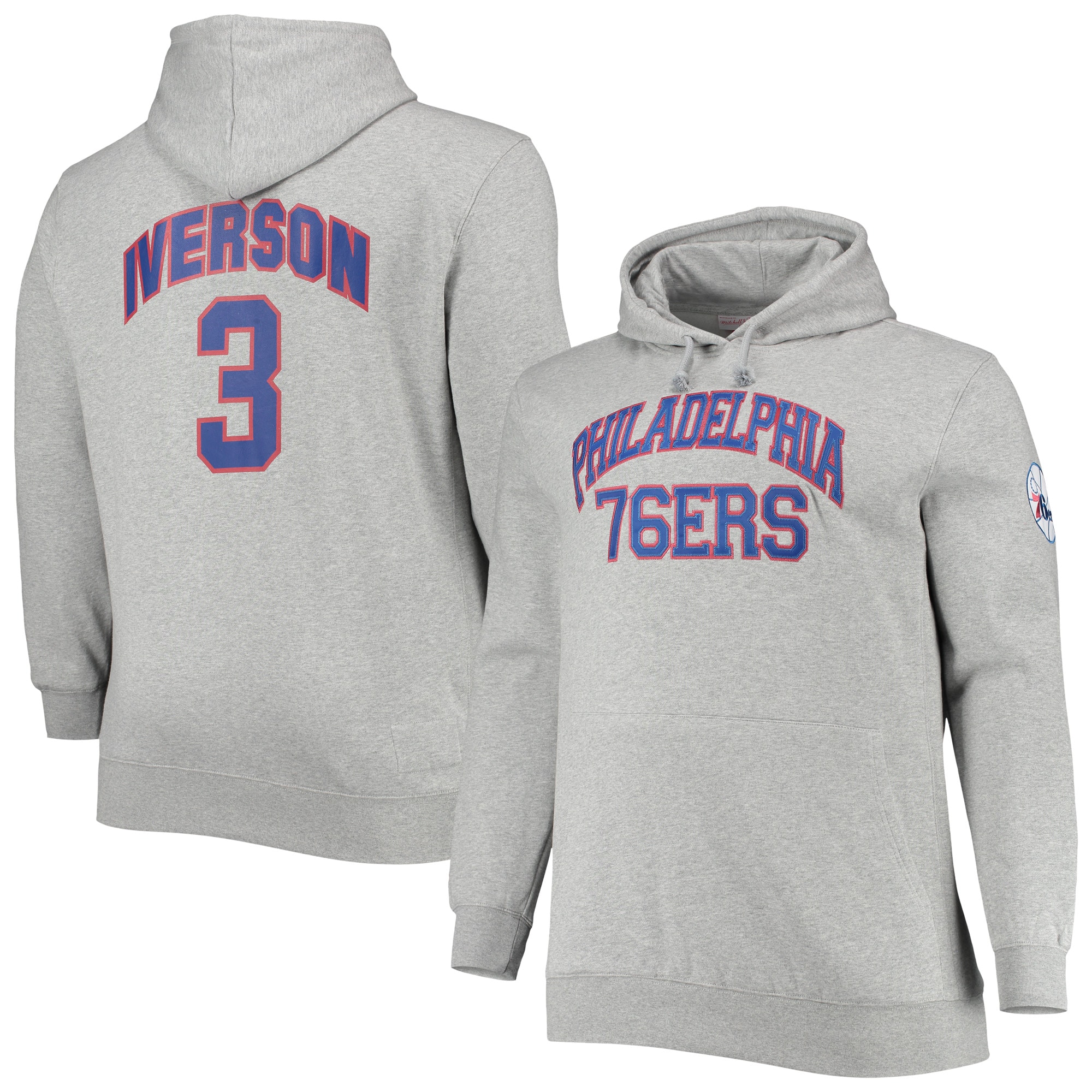 Allen Iverson Philadelphia 76ers Mitchell & Ness Big & Tall Name & Number Pullover Hoodie – Heathered Gray