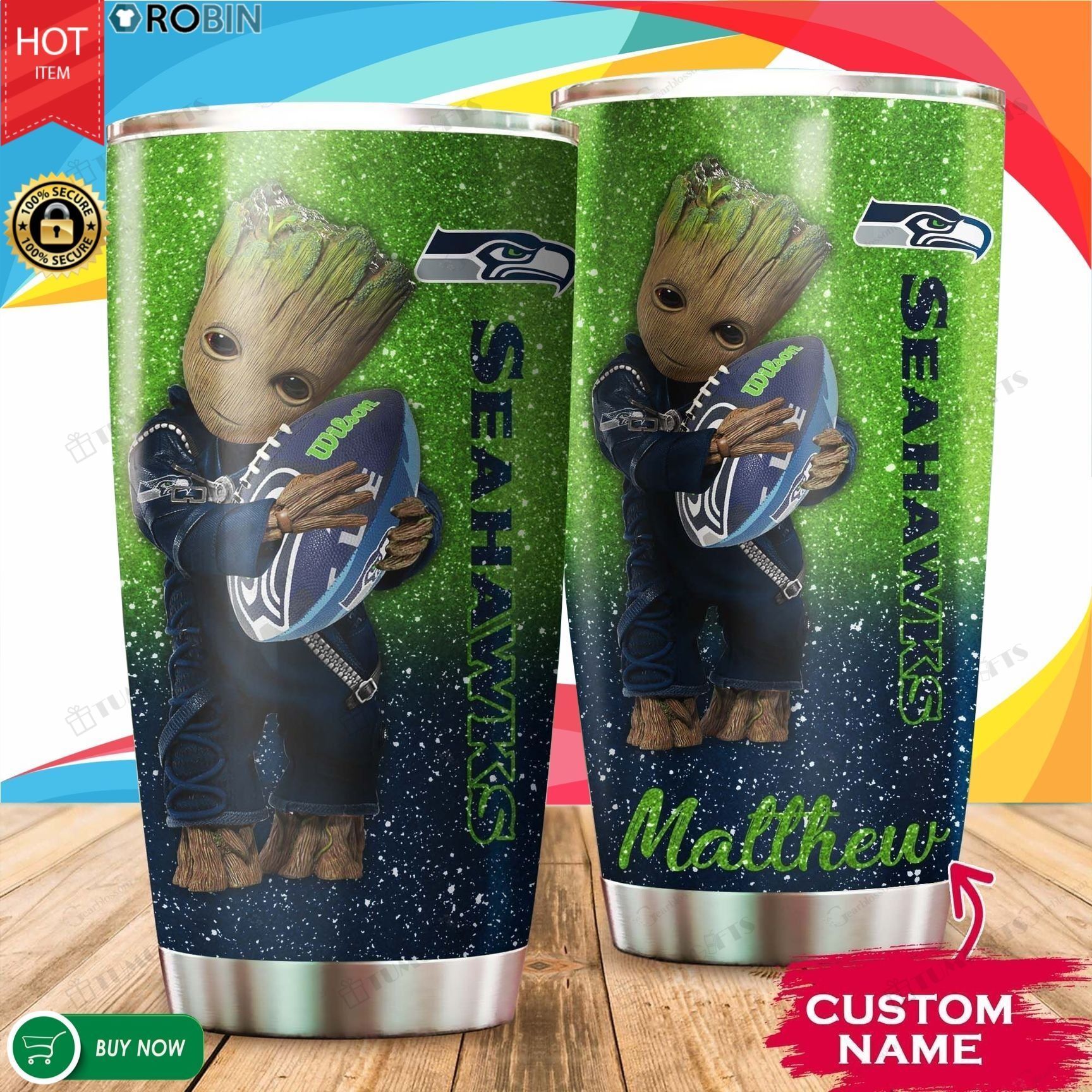 Buy Personalized Baby Groot Hug Seattle Seahawks Custom Stainless Steel Tumbler