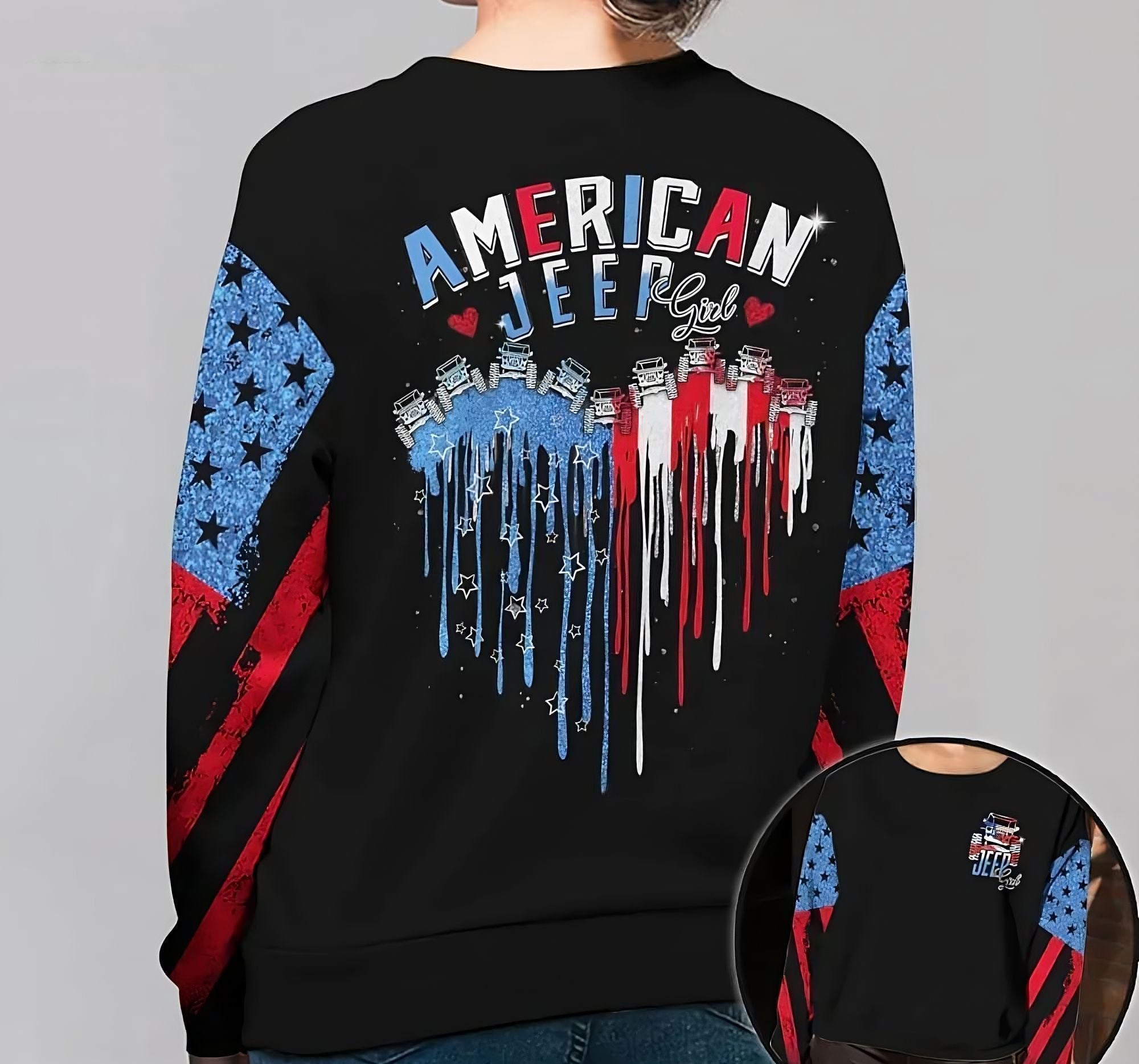 American Jeep Girl All Over Print Black Sweatshirt