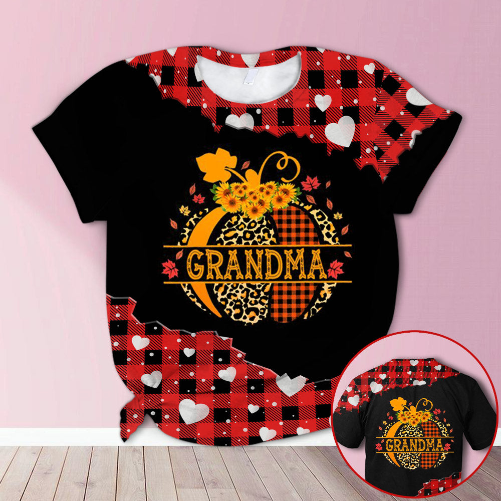 Personalized Grandma Mixed Pumpkins Autumn Red Plaid All Over Print Shirts, 3D Hoodie, Sweatshirt, Shirt And Polo For Grandma Hn98 Do99