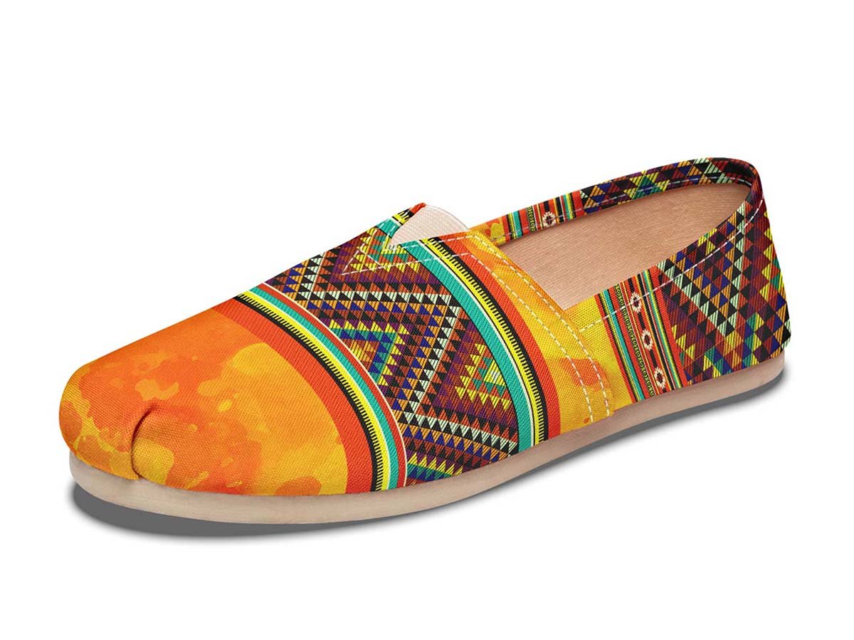 Triangle Pattern Orange, Canvas Shoes, Boho Shoes, Vegan Shoes, Men’S Shoes, Woman’S Shoes, Custom Printed, Abstractprint