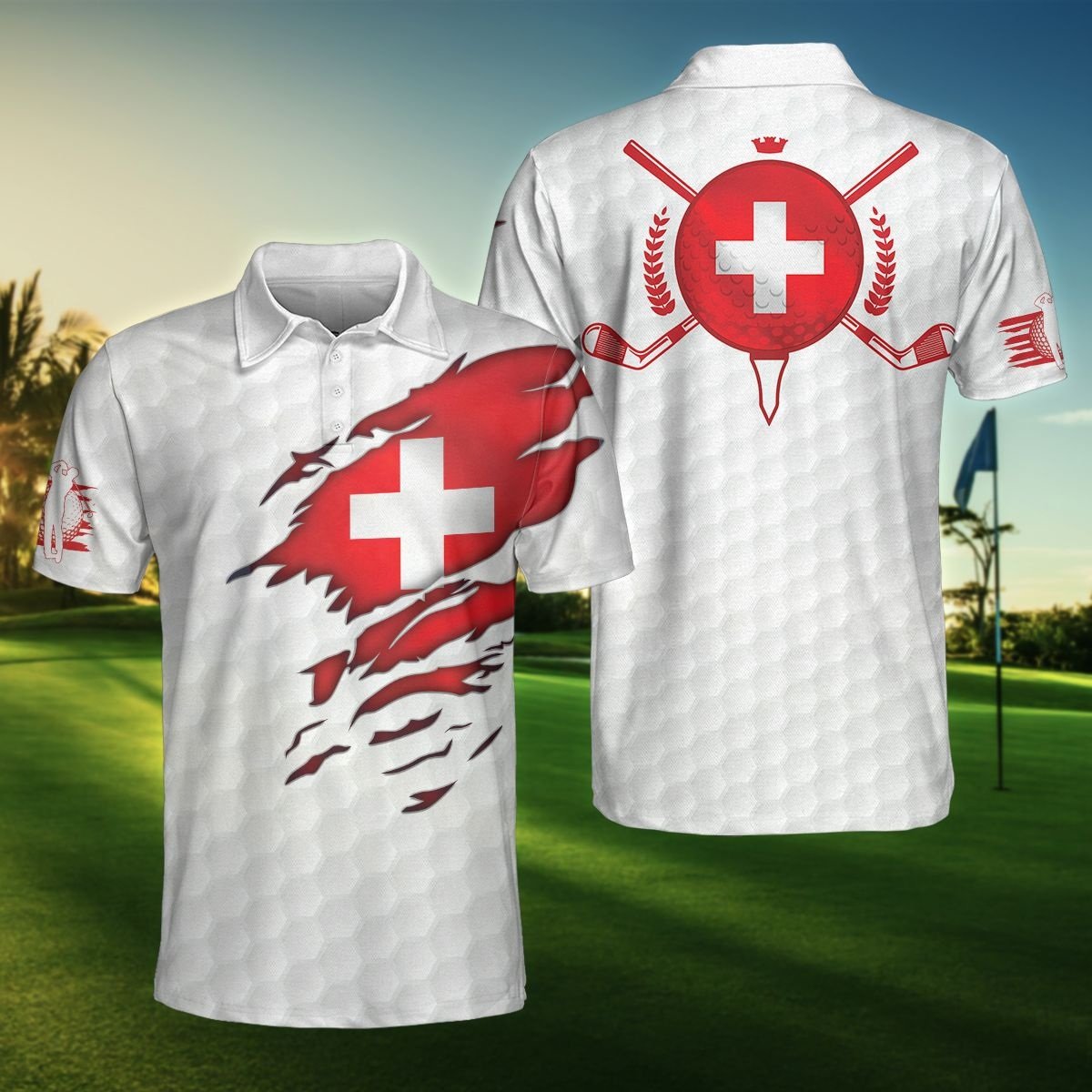 Switzerland Flag Golfer Polo Shirt For Men And Women