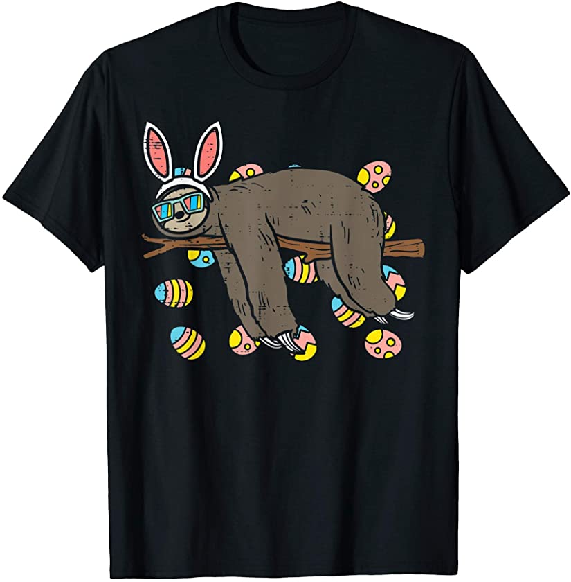 Sloth Bunny Ears Glasses Eggs Lazy Easter Day Animal Lover T-Shirt