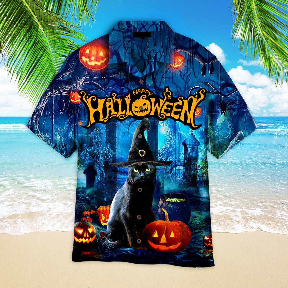 Halloween Black Cat Hawaii Gift For Day Ha14172