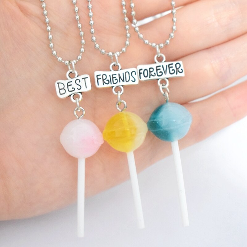 Resin Candy Color Lollipop Pendant Necklace Children BFF 5 Best Friends Forever Friendship Jewelry Gifts For Kids alx