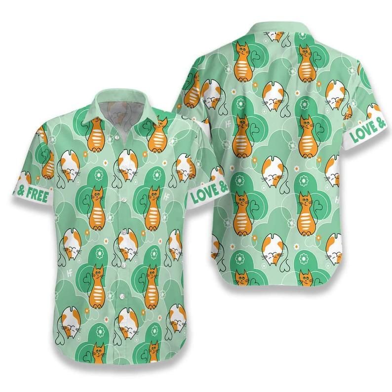 Cat Love And Free Green Orange Amazing Design Hawaii Shirt Ha94074