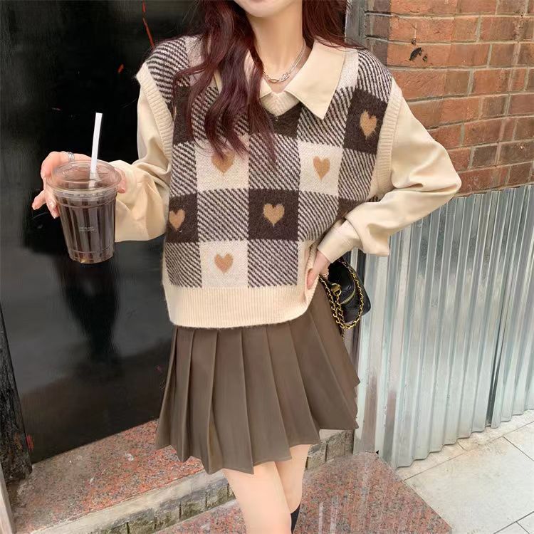 Women’s Knitted Vest Preppy Style Plaid V-Neck Pullover Women’s Jumper Korean Style Winter Woman Vest Loose Y2K Sweater Knitted alx