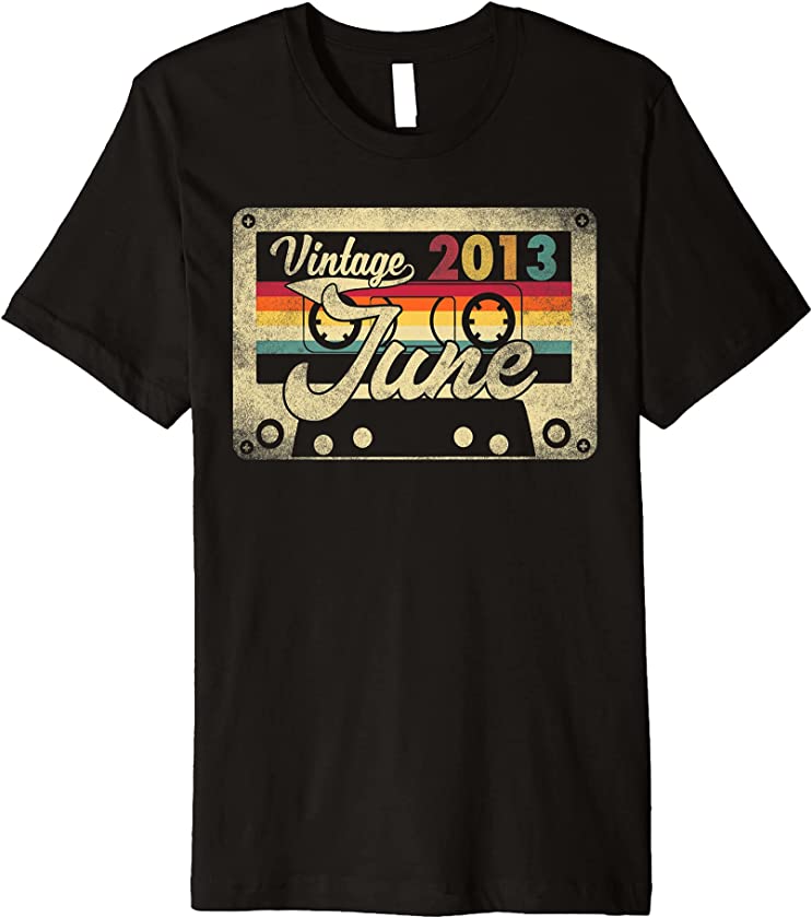 Vintage June 2013 8th Birthday 8 Years Old Retro Cassette Premium T-Shirt