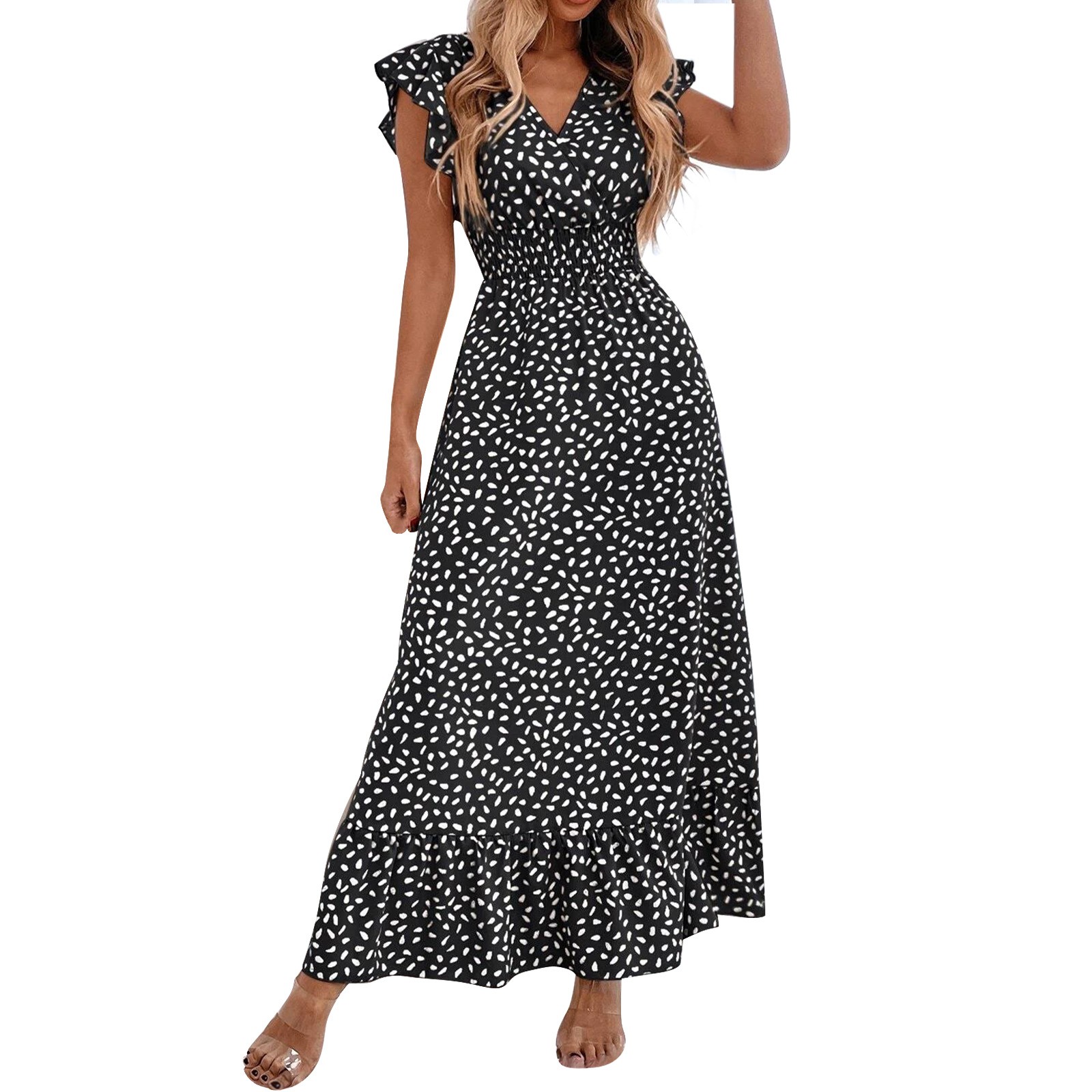 Women Maxi Dress Ruffle Sleeve Beach Long Sundress Boho Summer Fashion Comfortable Casual Floral Dress roupas femininas alx