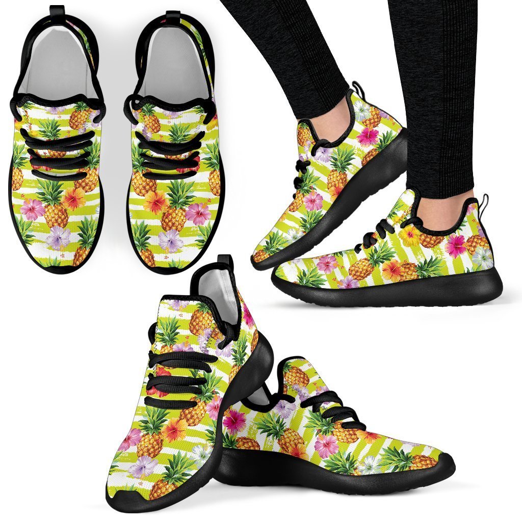 Yellow Striped Pineapple Pattern Print Mesh Knit Shoes