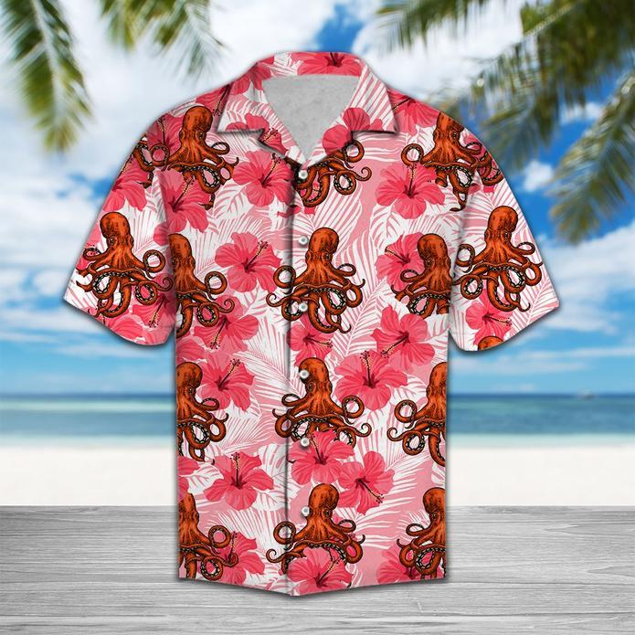 Tropical Flowers Hibiscus Octopus Hawaiian Shirt Ha39739