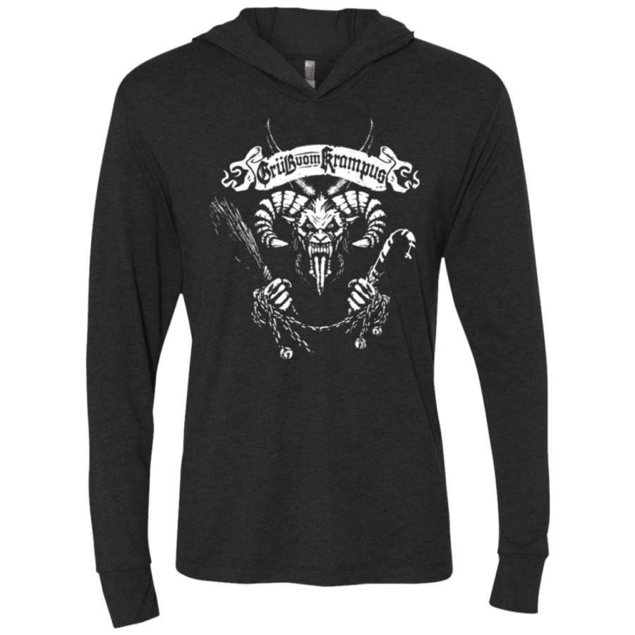 Merry Krampus Triblend Long Sleeve Hoodie T-Shirt