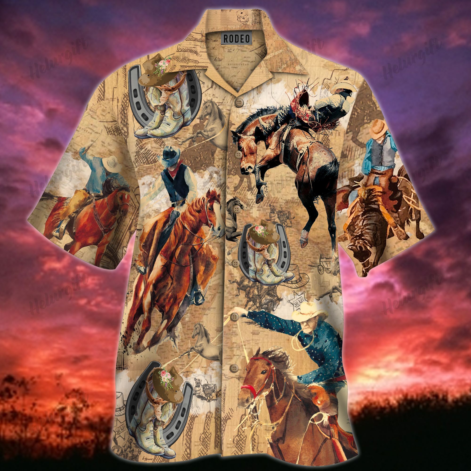 Rodeo Team Roping Vintage Hawaiian Aloha Short Sleeve Shirt Ha85073