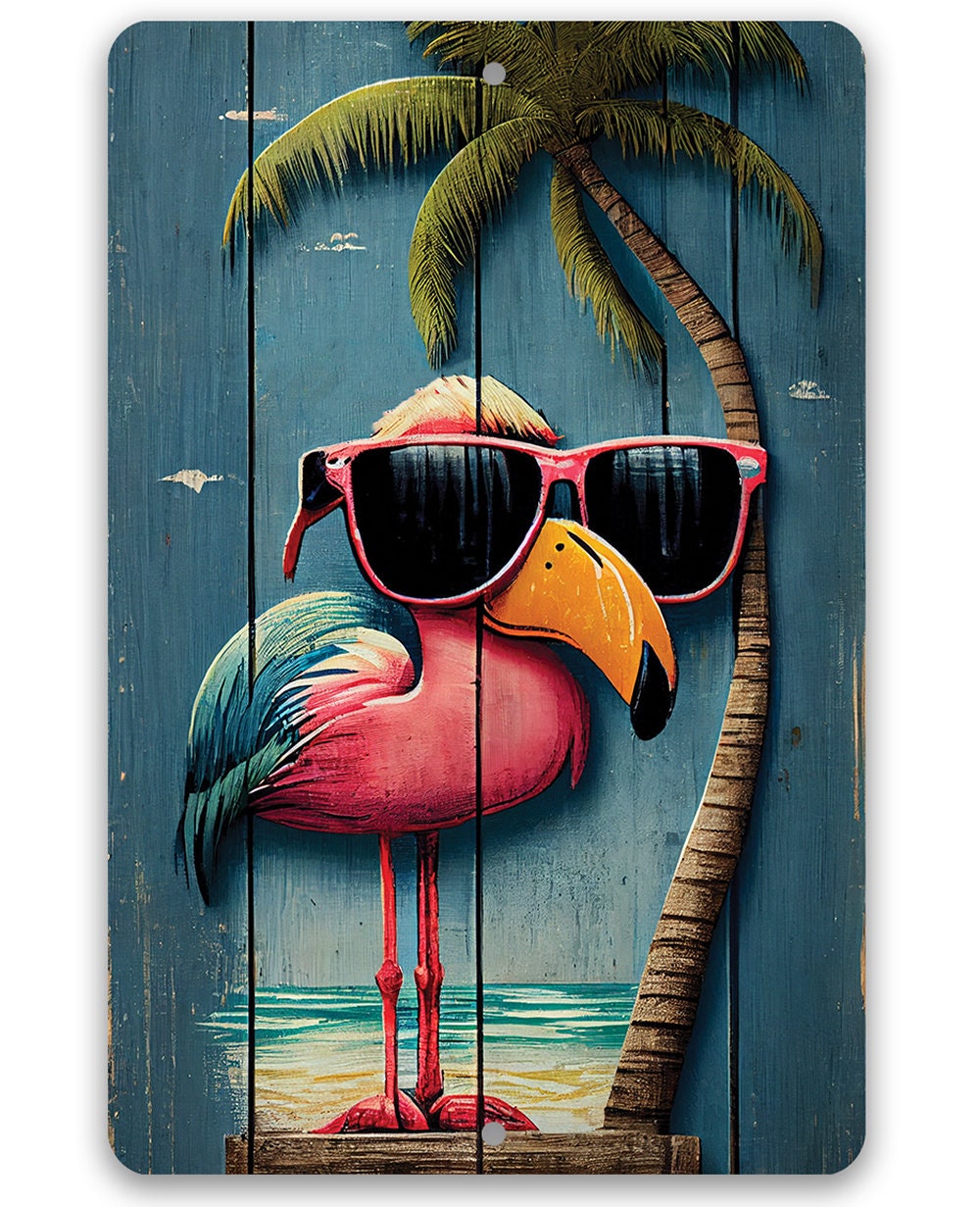 Metal Sign – Life’s a Beach Flamingo – Durable Tin – 8″x12″ / 12″x18″ Use Indoor/Outdoor -Great Gift and Décor for Bar, Patio, Swimming Pool