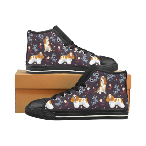 American Cocker Spaniel Flower Black Men’s Classic High Top Canvas Shoes /Large Size