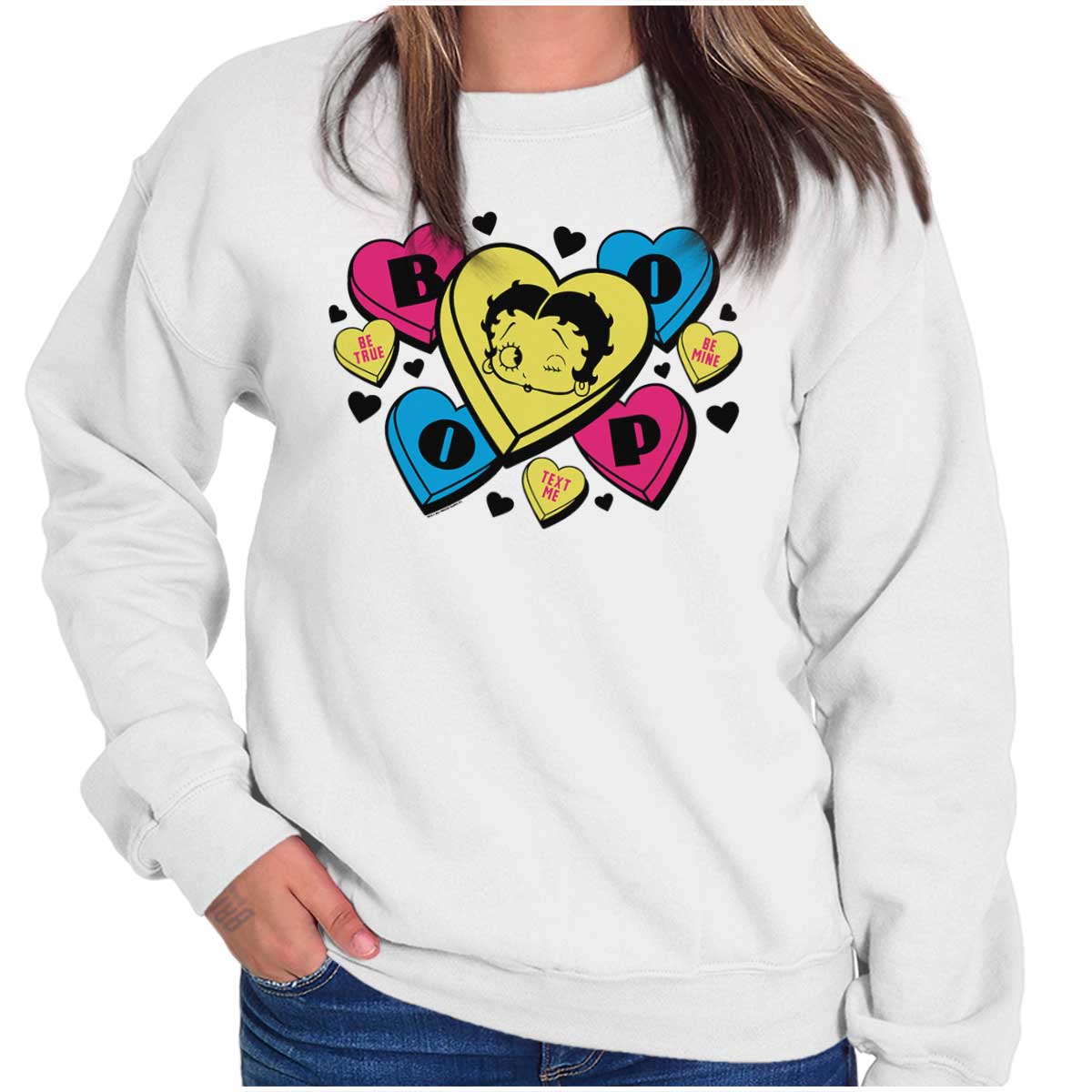 Betty Boop Candy Hearts Crewneck Sweatshirt