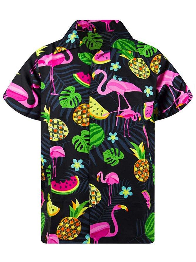 Floral Flamingo Hawaii Unisex Print Aloha Short Sleeve Casual Shirt Ha32633