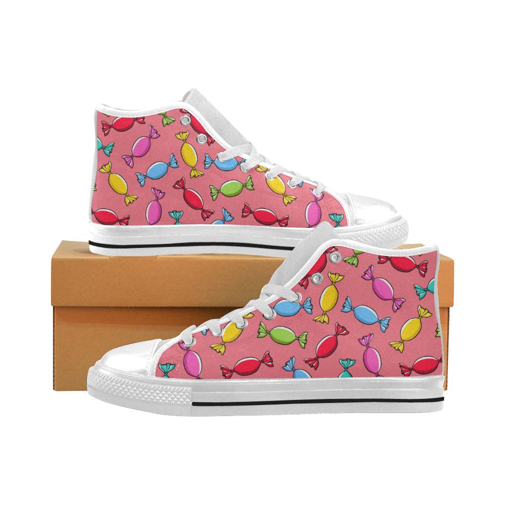 Colorful wrapped candy pattern Men’s High Top Shoes White