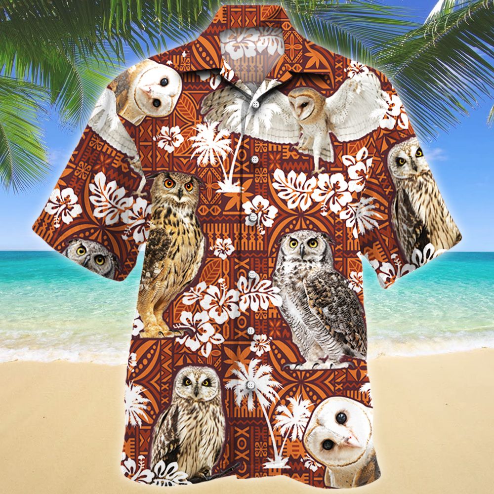 Owl Red Tribal Pattern Hawaiian Shirt For Aloha Ha30905