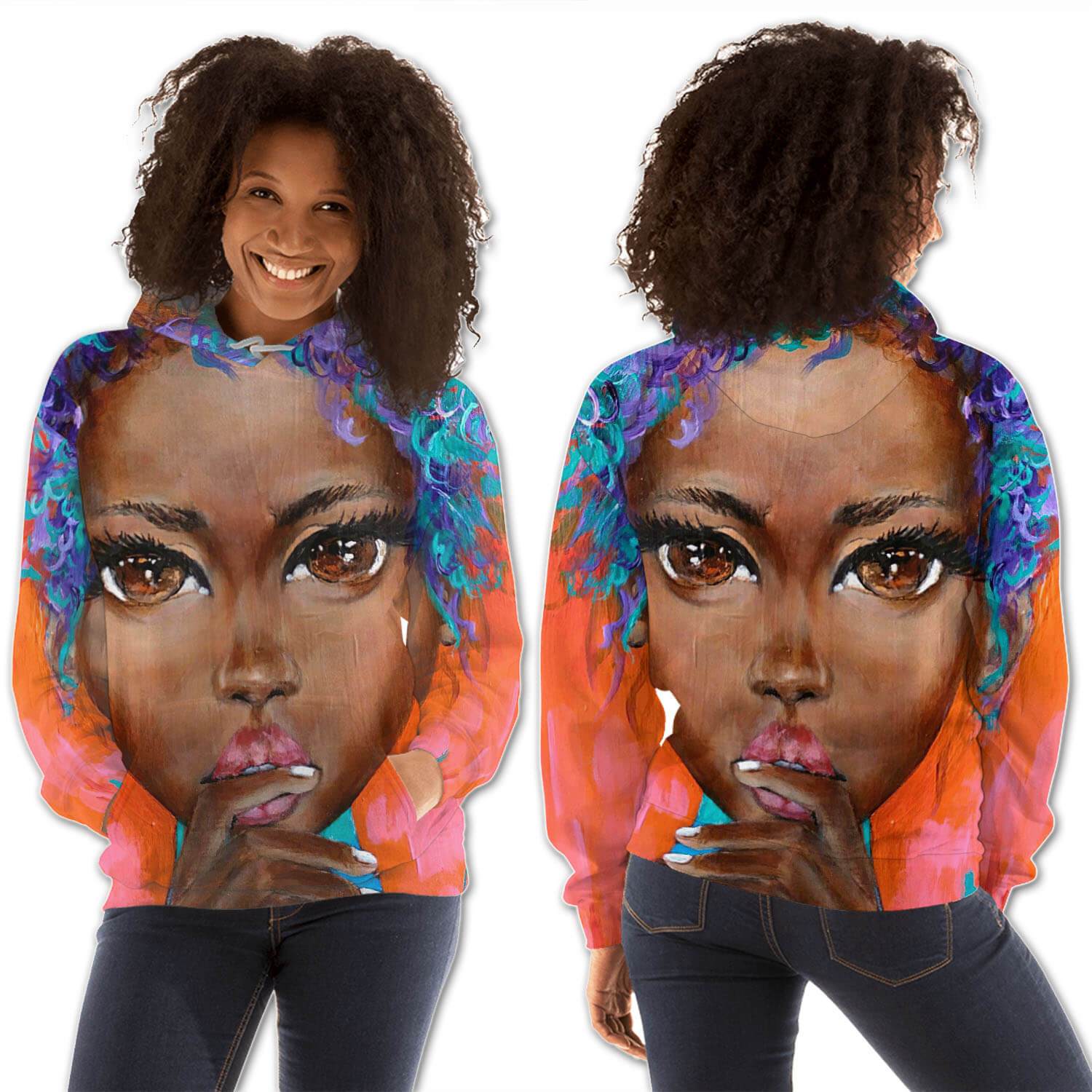 African American Hoodies Pretty African American Girl All Over Print Womens Hooded Sweatshirt Black History Month Clothing BPS06241